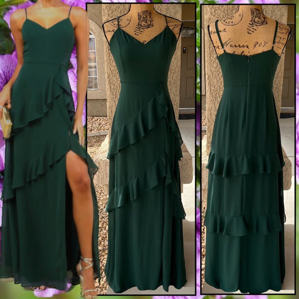 Lulus Forest Green Blessed with Beauty Ruffled Sleeveless Maxi Dress Size M